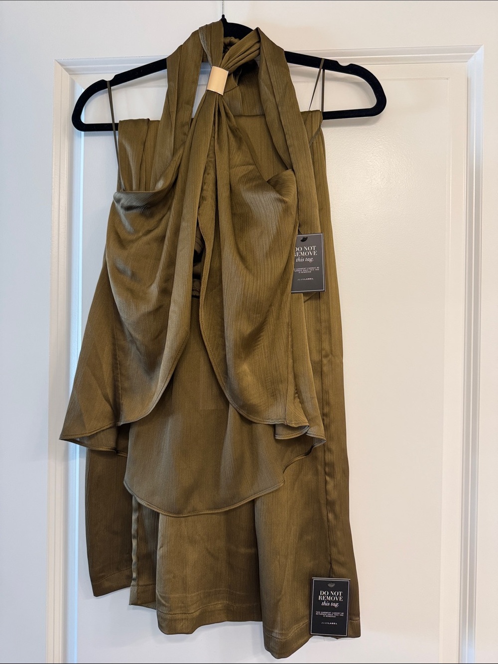 Olive Wide-Leg Satin Pant Set - Picture 3 of 3
